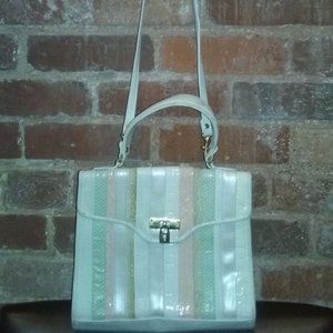 Vintage Multicolor Pink Green White Small Satchel Crossbody Bag Purse Handbag